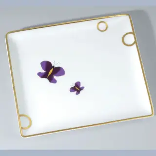 THG CAPUCINE MAUVE DECOR OR Поднос керамический 171х154 мм., настольный, middle size, декор золото/лиловый, цвет: белый