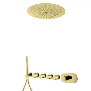 Fima Carlo Frattini Sistemi doccia Душевая Система с верхним душем 40см., смеситель термостатический, с ручным душем, на 4 выхода, цвет: золото
