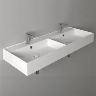 Simas Agile Раковина 121х46 см, 2 отв., двойная, с переливом, цвет: белый