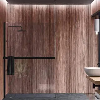 Novellini Kuadra H Душевое ограждение 160х205cм., с свободным входом, Sx, с потолочн кронштейн, с полотенцедержателем, стекло прозрачное, цвет: черный матовый