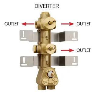 Bossini Встраиваемая часть термостата с  запорным клапаном и дивиатор на 2 выхода, (3 выхода) высокой пропускной способности на ¾”, уст-ка верт/гор.
