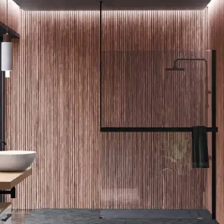 Novellini Kuadra H Душевое ограждение 160х205cм., с свободным входом, Dx, с потолочн кронштейн, с полотенцедер, стекло прозрачное, цвет: черный матовый