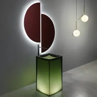 Antonio Lupi Aura Раковина 45х45х85 см, без отв., напольная, слив в пол, с дон. клапан, сифоном и трубой слива, Cristalmood, цвет: Bottiglia