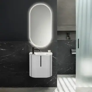 Burgbad Lavo 2.0 Комплект мебели 53х35х49.2см., с 1 отверстием для смес. слева, 1 дверь, раковина белая Velvet, ручка черная, подвесной, цвет белый глянцевый