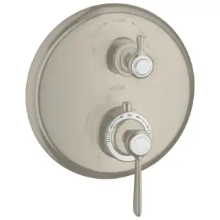 Axor Montreux, Термостат с запорным/ переключающим вентилем, с рычаговой рукояткой, СМ, внешняя часть, цвет: никель шлифованный