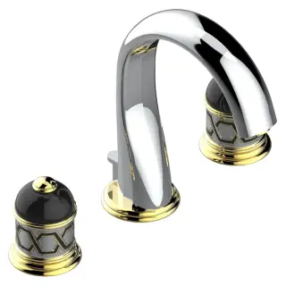 THG Duomo Смеситель для раковины, 3 отв., декор Aranja/хрусталь, цвет: никель/золото