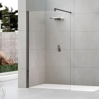 Novellini Kuadra H Душевое ограждение 97-100х205cм., с свободным входом, с настенным кронштейном, стекло прозрачное, цвет: черный матовый