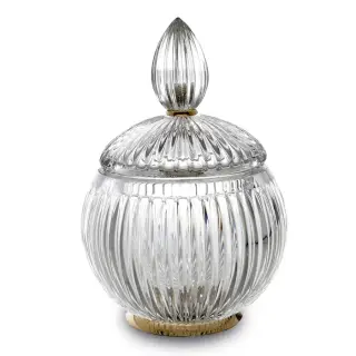 3SC ELEGANCE Баночка универсальная, D=15/h20 см, с крышкой, настольная, цвет: прозрачный хрусталь/золото 24к.