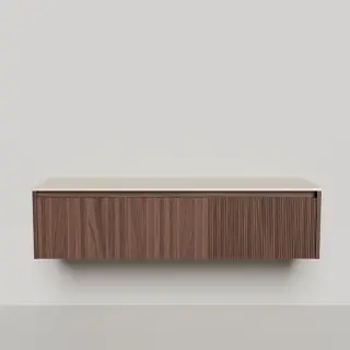 Salini Domino Тумба со столешницей, 160х50х40см., из S-Stone в сборе, крепеж; сифон; фасад: шпон орех, столешница: Ral9001