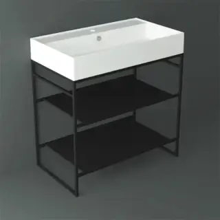 Simas Agile Структура металлическая 81x46xh72см, напольная, для раковины с 1 отв., AG81, с 2 полками, цвет: черный матовый