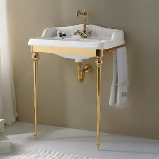 3SC Consolle Консоль Boheme 98х56хh104см, с раковиной LA02, сифоном и полотенцедердателями, напольный, цвет: золото 24к. Lucido