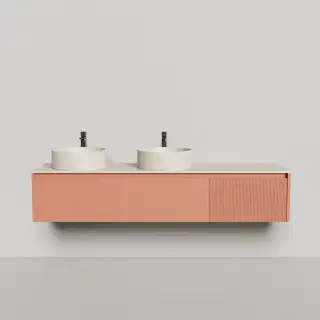 Salini Domino Тумба со столешницей и двумя раковинами,  200х50х40см., из S-Stone в сборе; крепеж; металл/ сифон; фасад Ral3012, столешница: Ral9001