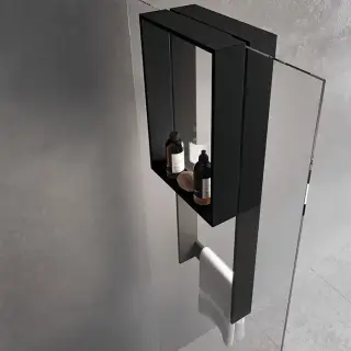 Novellini Kuadra Аксессуары для кабины 35х90cм., с внутренней полкой и внешним полотенцедержателем, для крепления на стекло, цвет: черный матовый