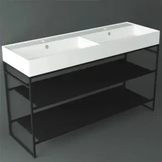 Simas Agile Структура металлическая 141x46xh72см, напольная, для раковины с 1 отв., AG141, с 2 полками, цвет: черный матовый