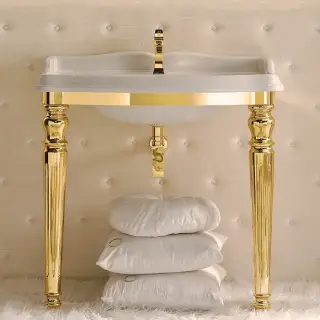 3SC Consolle Консоль King 90х56хh97см, с раковиной LA02 и сифоном, напольная, цвет: золото 24к. Lucido