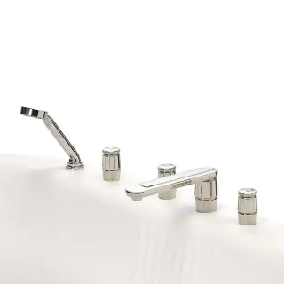 THG CORVAIR Смеситель на борт ванны на 5 отверстий, двойной, с ручным душем, цвет: хром