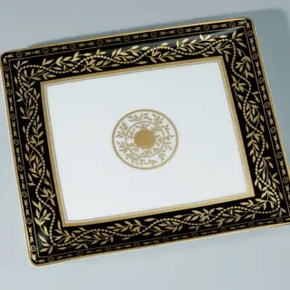 THG MARQUISE NOIR DECOR OR Поднос керамический 220х198 мм., настольный, large size, декор черный/золото, цвет: белый