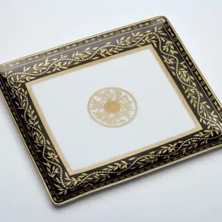 THG MARQUISE NOIR DECOR OR Поднос керамический 122х110 мм., настольный, small size, декор черный/золото, цвет: белый