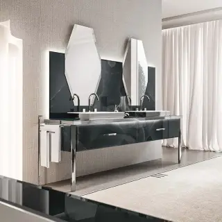 VITAGE milldue edition HILTON 06 Комплект мебели 226х56х77см напольный, 2 раковины, 2 зеркала, с подсветкой, цвет: onice smoke/полированная сталь