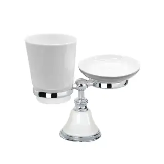 TW Harmony 141, настольный держатель с мыльницей и стаканом, керамика (бел), цвет: белый/хром