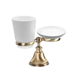 TW Harmony 141, настольный держатель с мыльницей и стаканом, керамика (бел), цвет: бронза