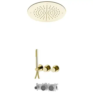 Fima Carlo Frattini Sistemi doccia Душевая система, с верхним душем 49х49см., встраиваемый, термостатическим смесителем, на 2 выхода и ручным душем, цвет: золото