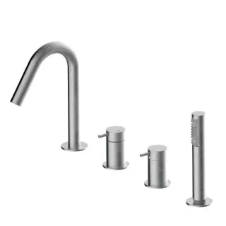 Bossini Nobu Комплект на борт ванны на 4 отверстия, с выдвижным ручным душем, шлангами и противовесом, цвет: нержавеющая сталь