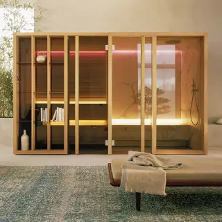 Effegibi Yoku SH Glass Сауна&Хаммам 342x170х214см, угловая Dx, цвет: чёрный орех/Fior di Bosco Tortora