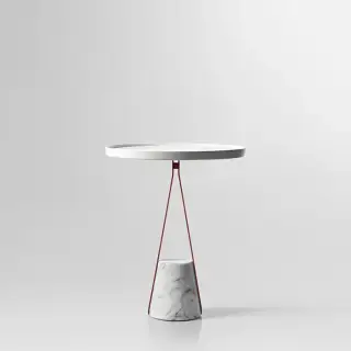 Antonio Lupi Halo Столик напольный Ø40х48см., база из мрамора Carrara satinato, столешница белая из Flumood, структура Veneziano goffrato