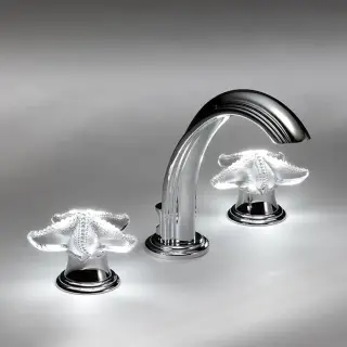 THG Oceania Смеситель для раковины на 3 отверстия, ручки с подсветкой, с донным клапаном, цвет: хром