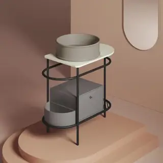 Artceram Flair 3.0 Металлическая консоль с раковиной, 85х46х75.5см., напольная, с выдвижным ящиком и мраморной столешницей, цвет: черный матовый/matera