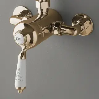 Devon&Devon Смеситель универсальный для скрытого и наружнего монтажа, с белой ручкой, цвет: золото светлое