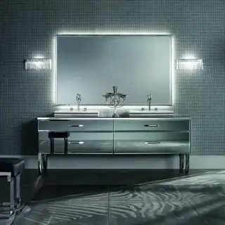 VITAGE milldue edition HILTON Комплект мебели с тумбой под раковину, раковиной ZURIGO63, зеркалом ZURIGO, 216 см, напольный, цвет: Fumè/сталь