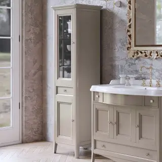 TW Veronica, Колонна 50.2/45x40/37.4xh172см, 1выдв.ящик, 2 распашные дверки, доводчики Blum (петли слева-SX), напольная, цвет: TORTORA, ручки: Riflesso бронза