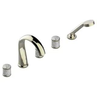 THG Hirondelles Смеситель на борт ванны, 5 отв., с ручным душем, цвет: Soft gold