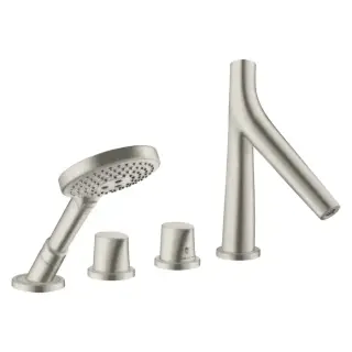 Axor Starck Organic Смеситель на борт ванны, на 4 отв., с ручным душем, цвет: сталь