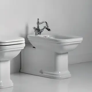 Kerasan Waldorf Биде напольное пристенное удлиненное &quot;Prolongato&quot; 65х37см с 1 отв. под смеситель, цвет: белый/хром