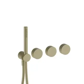 Fantini AF/21 Смеситель для ванны, встраиваемый, на 2 потока, ручная лейка, гибкий шланг 150см, (наружная часть) цвет: Matt British Gold PVD