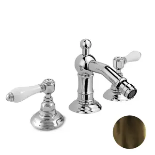 Nicolazzi P.m. Blanc Смеситель для биде на 3 отверстия, с донным клапаном, ручки белая керамика, цвет: тёмная бронза