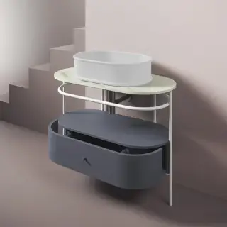 Artceram Flair 4.0 Консоль металлическая с раковиной 95x48хh75см., напольная, с выдвижным ящиком и мраморной столешницей, цвет: белый матовый