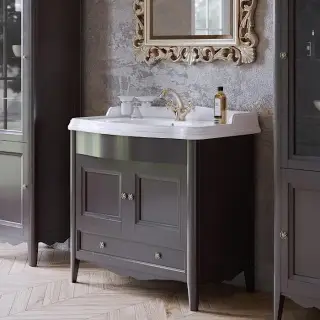 TW Veronica, База с раковиной Simas AR864bi*1 90x56см, с 1отв., 2 распашные дверки+1 выдв.ящик,  доводч. Blum, ручки: Riflesso бронза, напольная, цвет: GRIDGIO