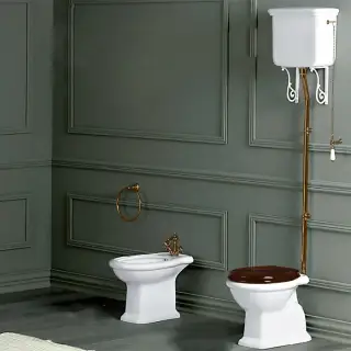 SIMAS Lante Унитаз напольный 38,5х58см, выпуск в пол, с высоким бачком, без кронштейнов, с фурнитурой цвета бронза