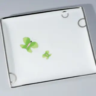 THG CAPUCINE VERT DECOR PLATINE Поднос керамический 220х198 мм., настольный, large size, декор платина/зеленый, цвет: белый