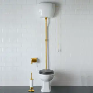 Globo Paestum Унитаз напольный 58х37,5см, слив универсальный, с высоким бачком, трубой, цвет: белый/золото