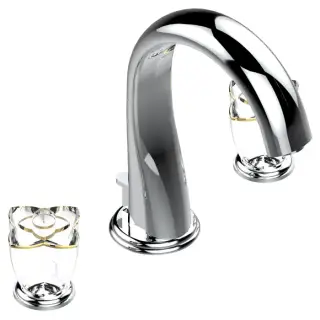 THG Petale de Cristal clair lisere dore Смеситель для раковины, 3 отв., цвет: хром/прозрачный хрусталь с золотым декором