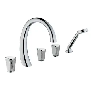 THG Infini white porcelain with platinum decor Смеситель на борт ванны на 5 отверстий, с прогрессивным смесителем для ручного душа, ручной душ, цвет: хром