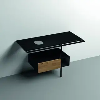 Kerasan Thelma Металлическая структура для раковины 120х74см, напольная, с полкой, ящиком, с 1 отв., с полотенцедержателем, цвет: черный матовый