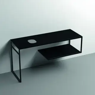 Kerasan Louise Металлическая структура для раковины 140х74см, напольная, с полкой, с 1 отв., с полотенцедержателем, цвет: черный матовый