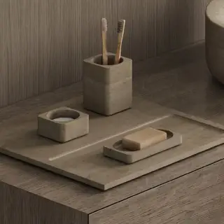 Dea Design Marble Контейнер для ватных дисков, настольный, из мрамора, 8х8хh4см., цвет: Travertine