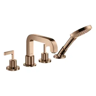 Axor Citterio Смеситель на борт ванны, на 4 отв., с ручкой: рычаг, с ручным душем, цвет: полированное красное золото